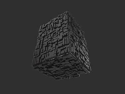 Abstract Black Urban Architecture Cube With Intricate Building Module Design 3d model