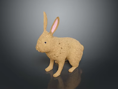 Brown Stuffed Rabbit Toy With Pink Inner Ears And Soft Plush Texture 3d model