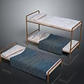 Bunk Bed and Single Bed with Metal Frame Mattresses Blue Blankets and White Pillows