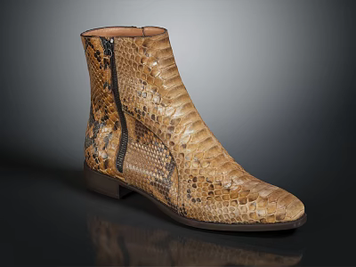 Brown Snakeskin Texture Ankle Boots With Zipper And Low Heel Design 3d model