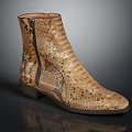 Brown Snakeskin Texture Ankle Boots With Zipper And Low Heel Design