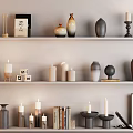 Modern Minimalist Decorative Ornament Combinations With Ceramic Vases Candles Books And Picture Frames On Shelves