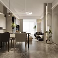 Modern Living And Dining Room Interior Design With TV Wall Bookshelves Dining Table And Lighting