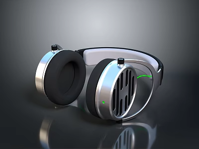 Modern Wireless Headphones With Metallic Design And Illuminated Black Ear Cups 3d model