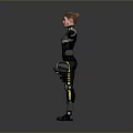 Futuristic Sci Fi Character In Armored Costume With Yellow Accents And Outstretched Arms