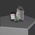 Transparent Polyhedral Crystals On Gray Hexagonal Platform With Dark Background