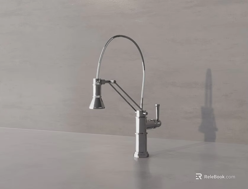 Modern Silver Bathroom Accessories Featuring Curved Gooseneck Faucet With Metal Base And Grey Countertop 3d model 