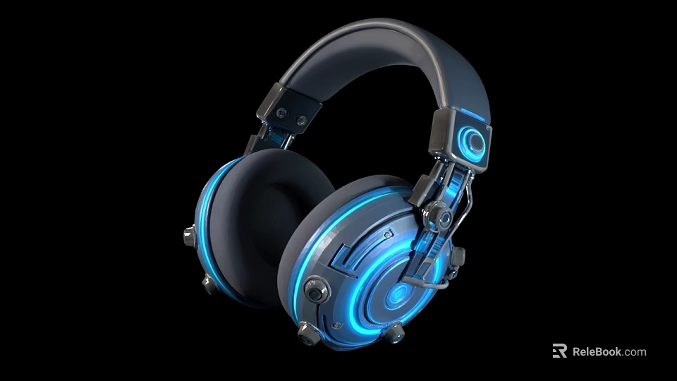 Modern Wireless Headset With Blue LED Lighting Built In Microphone And Over Ear Design 3d model 
