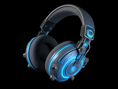 Modern Wireless Headset With Blue LED Lighting Built In Microphone And Over Ear Design 3d model