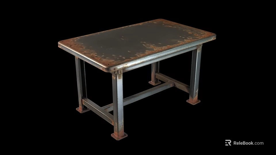 Industrial Metal Table And Chair Set With Rustic Surface And Metal Frame 3d model 