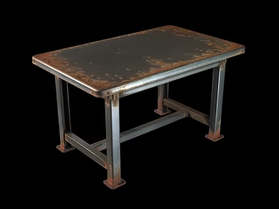 Industrial Metal Table And Chair Set With Rustic Surface And Metal Frame 3d model