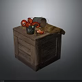 Wooden Crate With Red Gears Free Labeled Metal Bucket And Wooden Plank