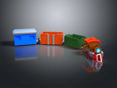 Colorful Toy Train With Blue Orange Green Cars And Brown Red Decorated Head 3d model