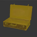 Open Vintage Yellow Leather Suitcase With Metal Hardware And Empty Interior 3d model