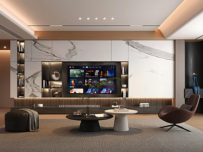 Modern Living Room Interior Design With TV Wall Coffee Tables And Area Rug 3d model
