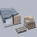 Cargo Boxes Covered with Gray Cloth on Pallets with Uncovered Cardboard Boxes and Wooden Pallets 3d model