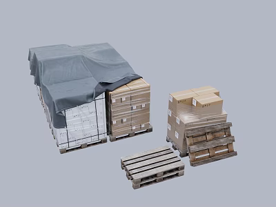 Cardboard boxes on modern carton pallets 3d model