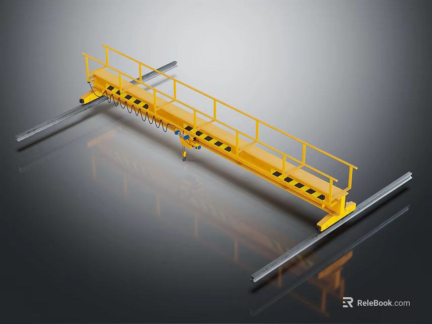 Yellow Industrial Safety Platform With Guardrails And Metal Support Rails 3d model 