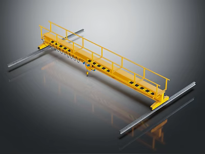 Yellow Industrial Safety Platform With Guardrails And Metal Support Rails 3d model