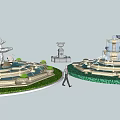 Decorative Multi Tiered Water Fountains With Light Stone Bases And Flower Bed Surroundings