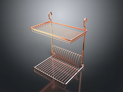 Copper Double Layer Metal Storage Rack With Hooks For Bathroom Kitchen Organization 3d model