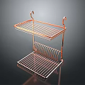 Copper Double Layer Metal Storage Rack With Hooks For Bathroom Kitchen Organization 3d model