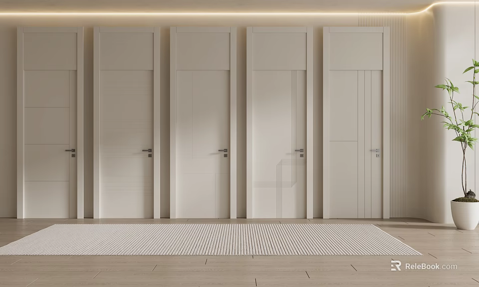Modern Hinged Doors Design With Different White Styles For Interior Spaces 3d model 