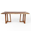 Wooden Office Desk With Natural Wood Grain And Blue Black Geometric Resin Inlay