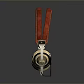 Premium Computer Headphones With Red Leather Headband Golden Ear Cups Metal Components And Microphone