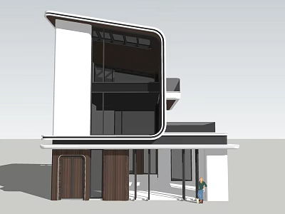 Modern Detached Villa Exterior Featuring Unique Architectural Design And Large Glass Windows 3d model