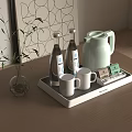 Elegant Tea Set With Light Green Teapot White Mugs And Tray On Wooden Table