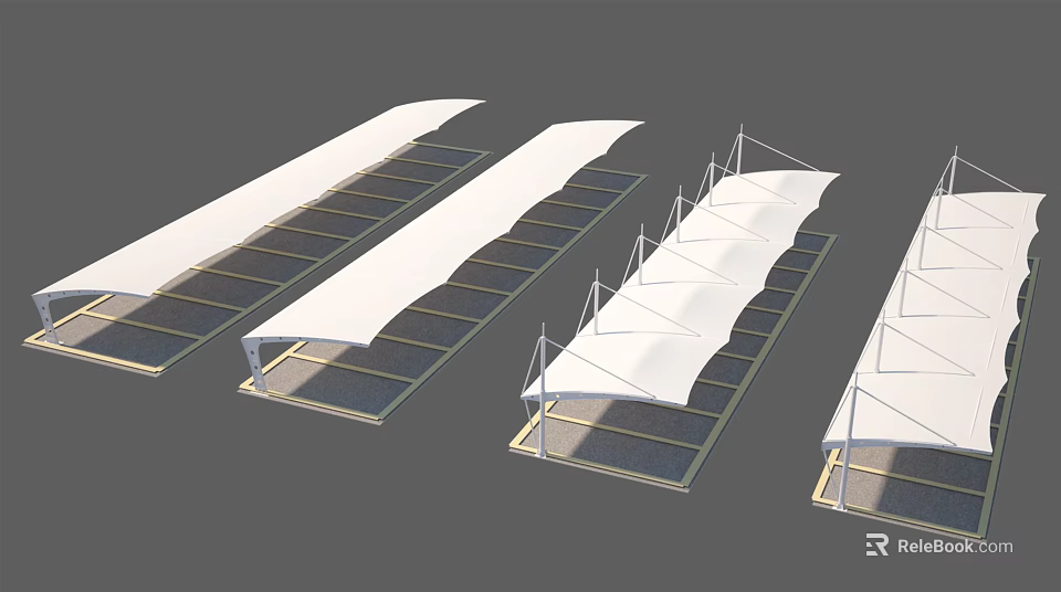 Various Outdoor Canopy Designs with Metal Frames White Fabric Covers for Parking and Patio 3d model 