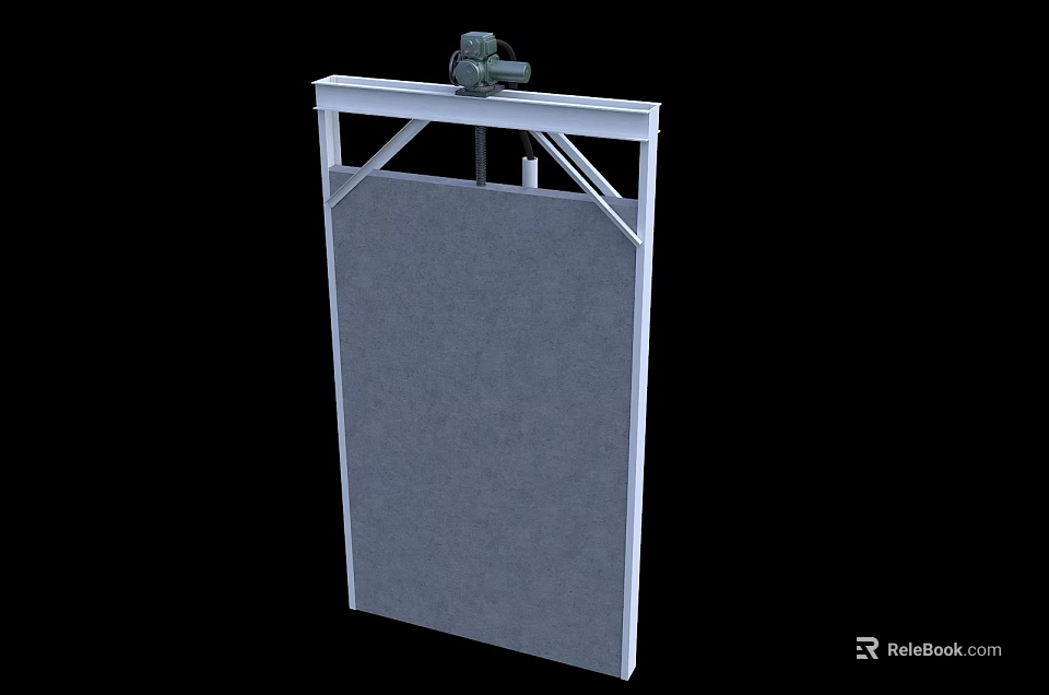 Industrial Sliding Gate With Metal Frame Gray Panel And Top Drive Mechanism 3d model 