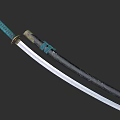 Ornate Traditional Samurai Sword With Green Handle Black Scabbard Silver Blade And Metal Fittings