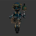 Vintage Blue Robot Character Holding Oil Bottle With Scroll And Mechanical Gears