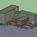 Modern Hotel Building With Contemporary Facade Glass Windows And Yellow Trees In Plaza Area