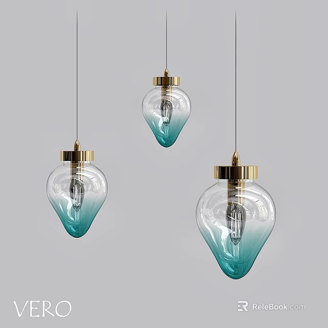 Modern Teardrop Pendant Lights With Gradient Glass Shades And Gold Metal Details 3d model 