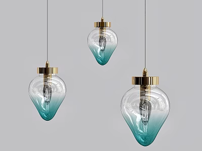 Modern Teardrop Pendant Lights With Gradient Glass Shades And Gold Metal Details 3d model