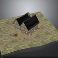Rustic Traditional Wooden House Architecture With Sloped Roofs And Grassland Pathway
