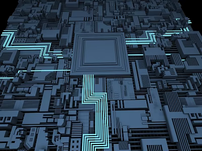 Industrial Equipment High Precision Chip Circuit Board With Complex Electronic Components And Lines 3d model