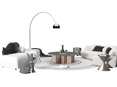 Modern Stylish Sofa And Coffee Table Set With Floor Lamp Round Rug And Decorative Pillows 3d model