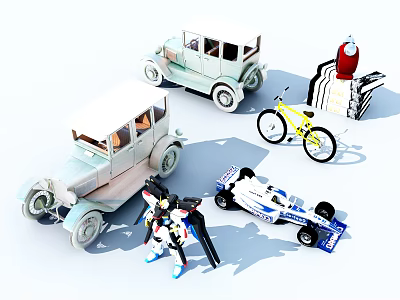 Fun Assorted Electric Toys Including Vintage Cars Race Car Bicycle And Robot 3d model