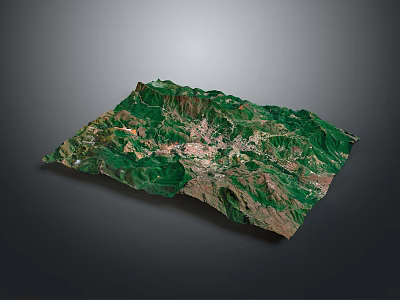 3D Terrain Landscape With Green Mountain Ranges And Small Town Settlement 3d model
