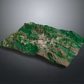 3D Terrain Landscape With Green Mountain Ranges And Small Town Settlement
