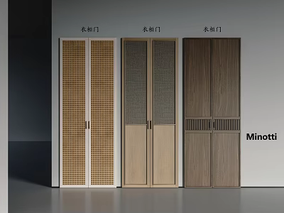 Modern Minotti Wardrobe Doors Featuring Grid Pattern Glass Panel And Wooden Designs 3d model