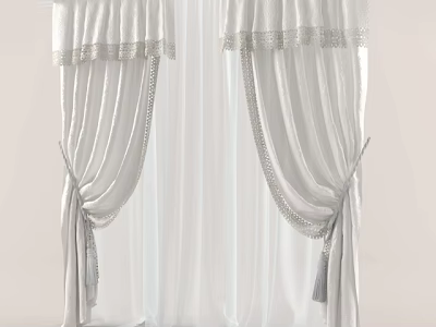 Elegant White Curtains With Decorative Trim Tassels And Sheer Layers Design 3d model