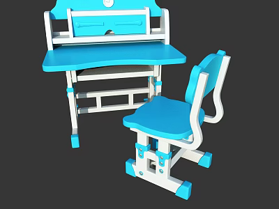 Blue Children's Study Desk And Matching Chair Set With Simple Design 3d model