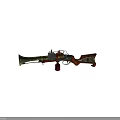 Vintage Engraved Steampunk Rifle With Golden Decorative Barrel And Wooden Stock