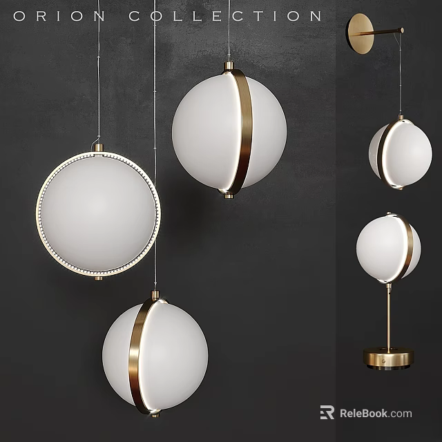 Modern White Spherical Pendant Lights With Gold Accents And Hanging Design 3d model 