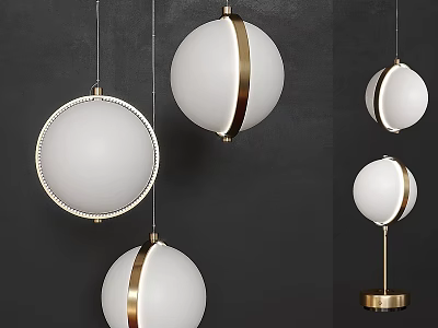 Modern White Spherical Pendant Lights With Gold Accents And Hanging Design 3d model